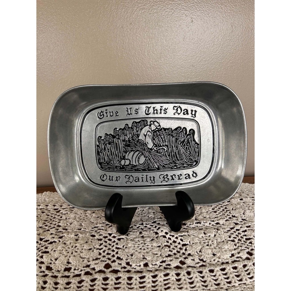 Vintage Wilton Armetale "Give Us ThisDay Our Daily Bread" Tray  10.75 X 7 In